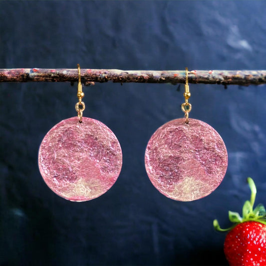 Stunning Wooden ‘Strawberry Moon’ Dangling Earrings