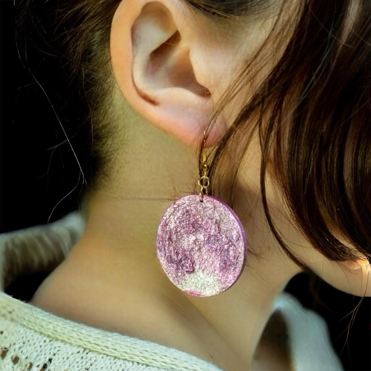 Stunning Wooden ‘Strawberry Moon’ Dangling Earrings