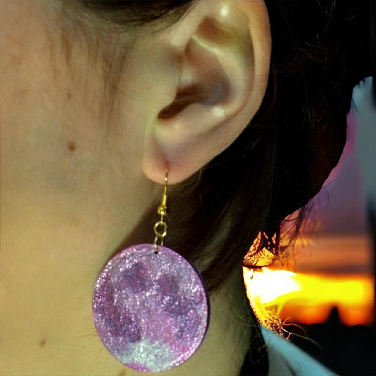 Stunning Wooden ‘Strawberry Moon’ Dangling Earrings