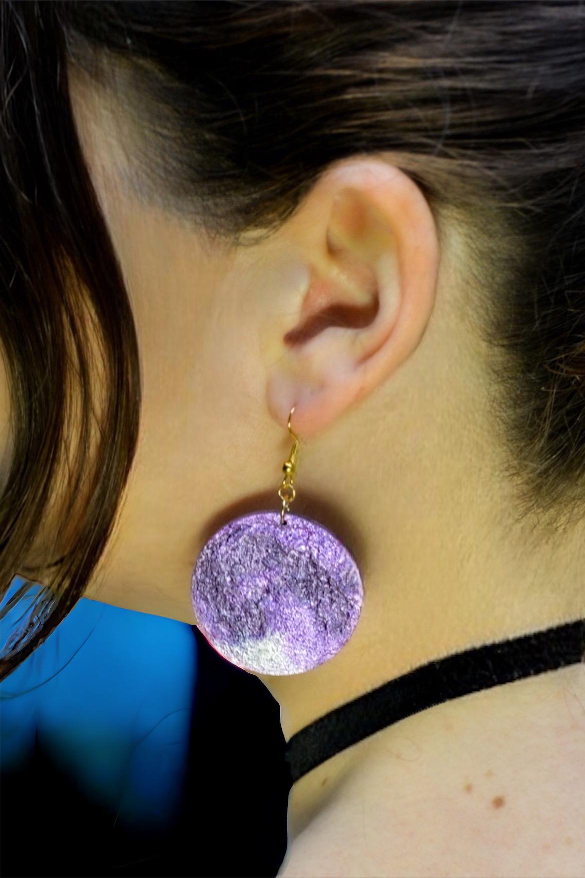 Stunning Wooden ‘Flower Moon’ Dangling Earrings