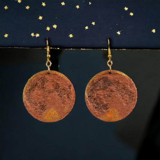 Stunning Wooden ‘Harvest Moon’ Dangling Earrings