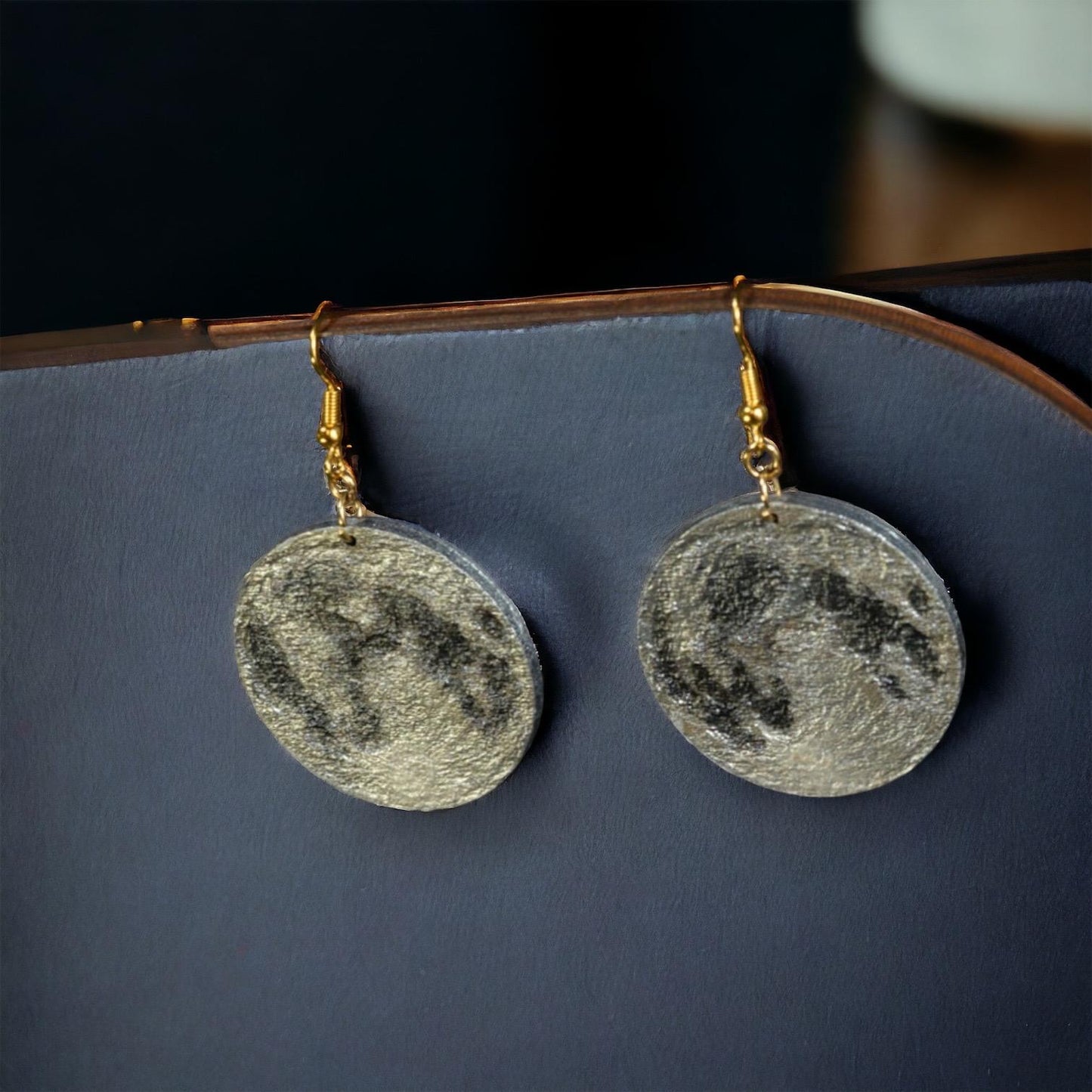 Stunning Wooden ‘Wolf Moon’ Dangling Earrings