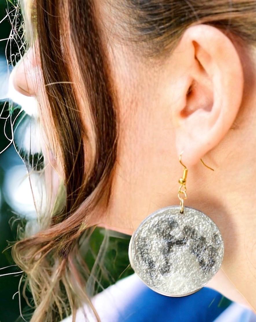 Stunning Wooden ‘Wolf Moon’ Dangling Earrings