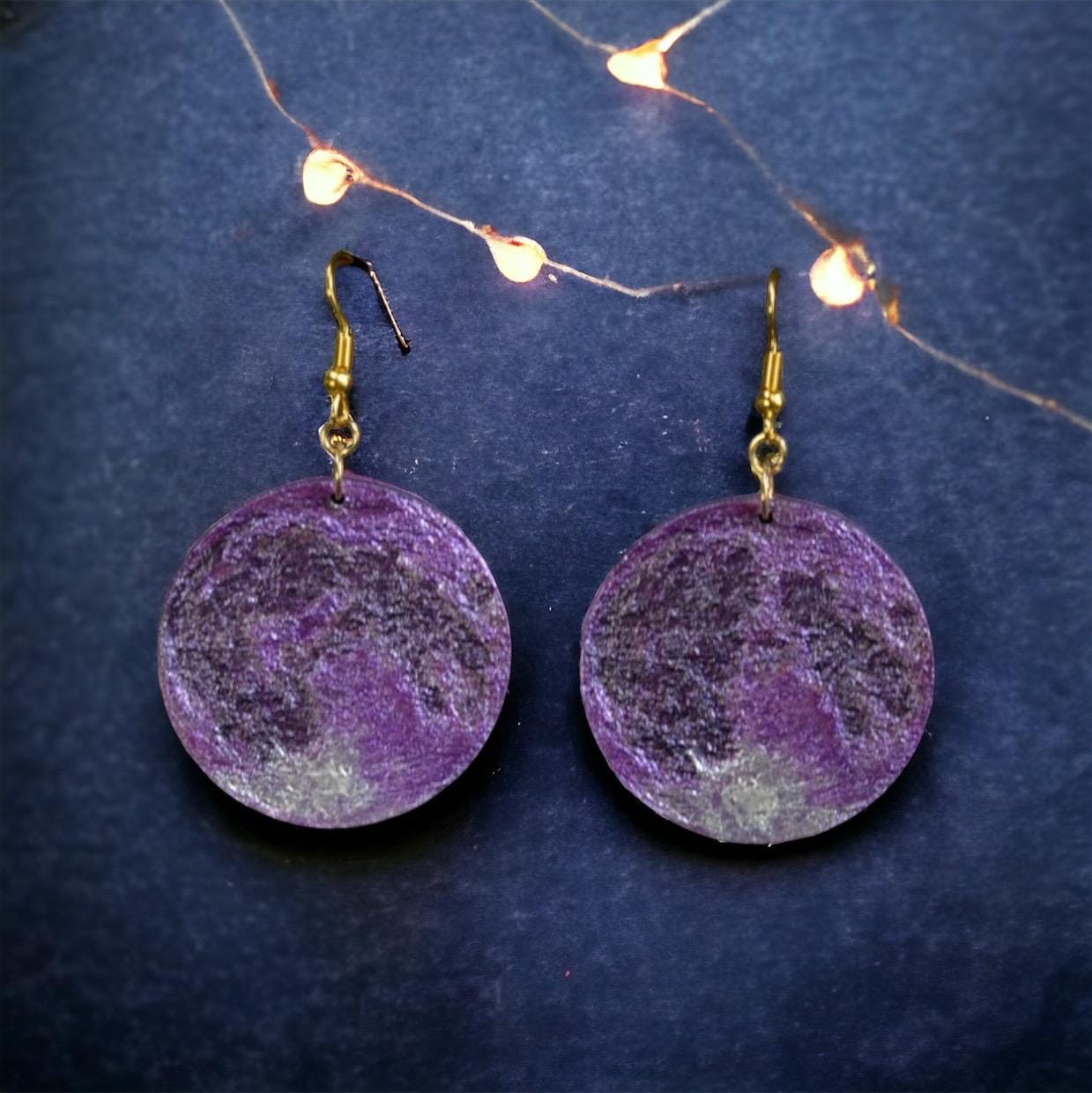 Stunning Wooden ‘Flower Moon’ Dangling Earrings