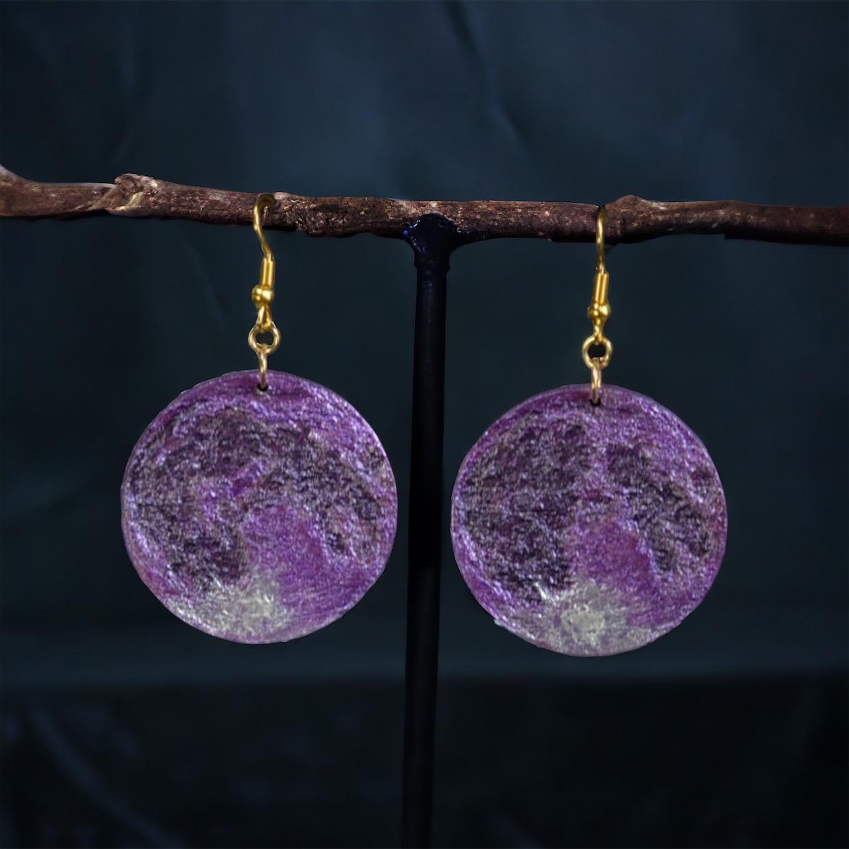 Stunning Wooden ‘Flower Moon’ Dangling Earrings