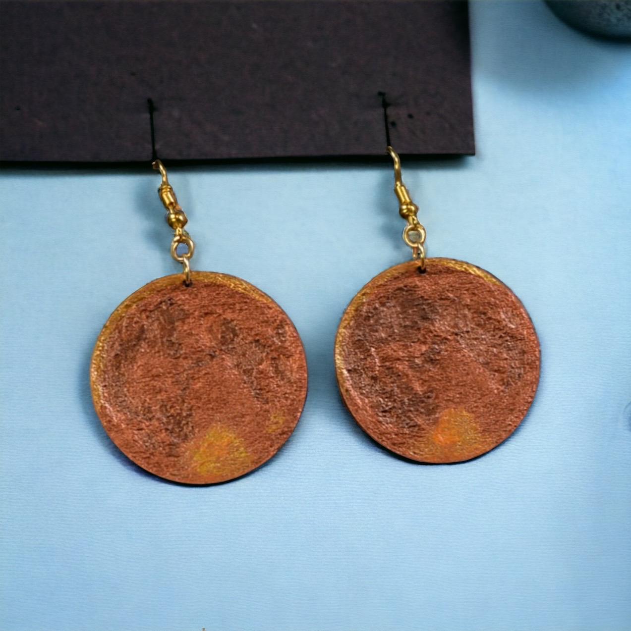 Stunning Wooden ‘Harvest Moon’ Dangling Earrings