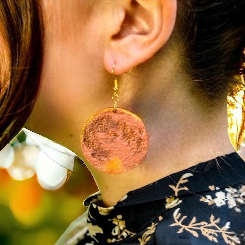 Stunning Wooden ‘Harvest Moon’ Dangling Earrings