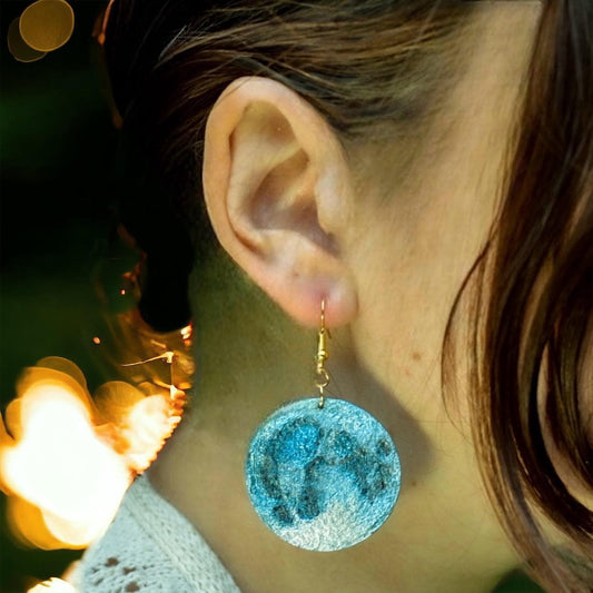 Stunning Wooden ‘Blue Moon’ Dangling Earrings