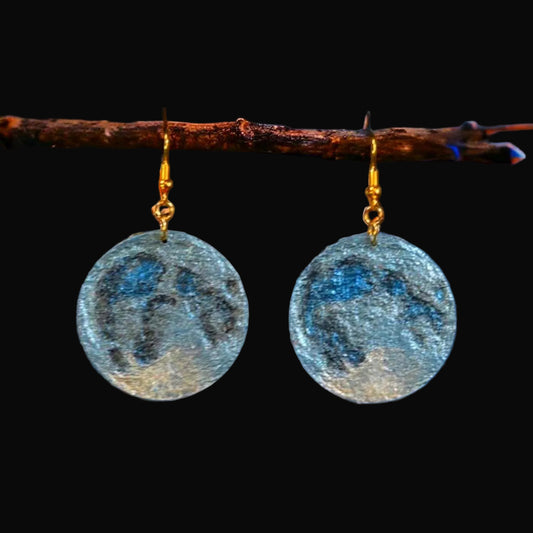 Stunning Wooden ‘Blue Moon’ Dangling Earrings