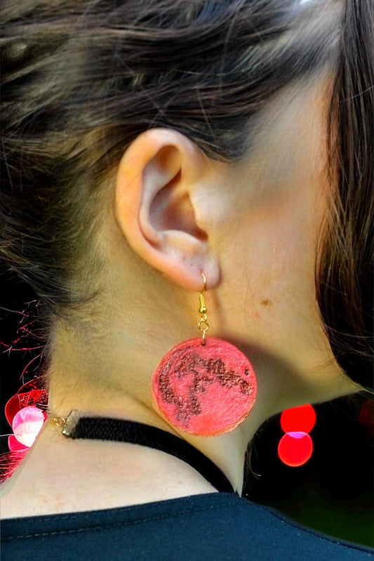 Stunning Wooden ‘Blood Moon’ Dangling Earrings