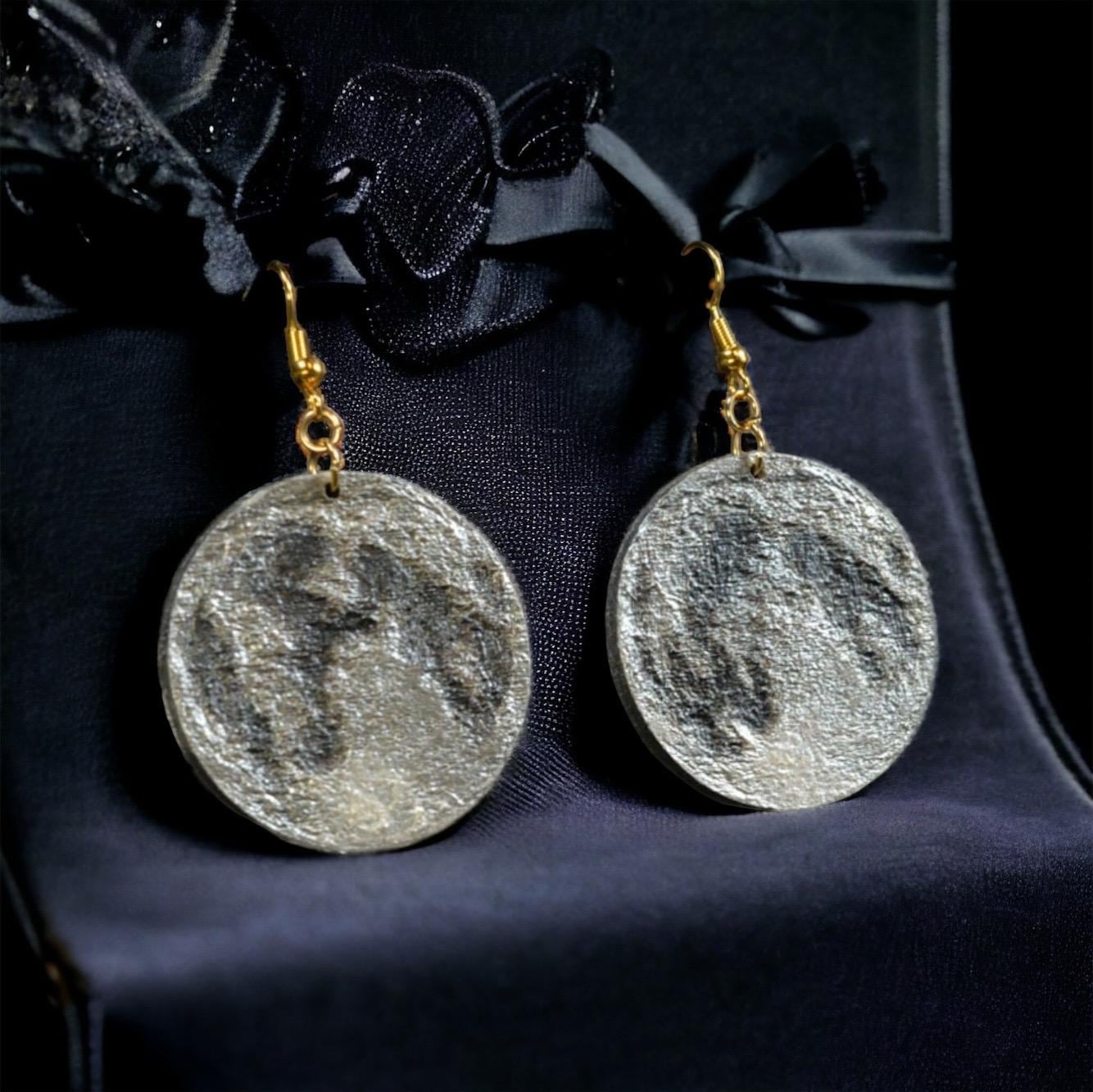 Stunning Wooden ‘Wolf Moon’ Dangling Earrings