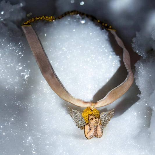 Magical Handmade Shimmering Valentine's Cherub pale pink Velvet Choker