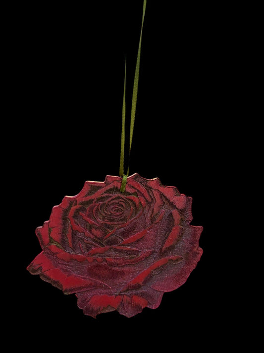 Hand-Painted Rose Hanging Ornament: Shimmering Valentine's Decor