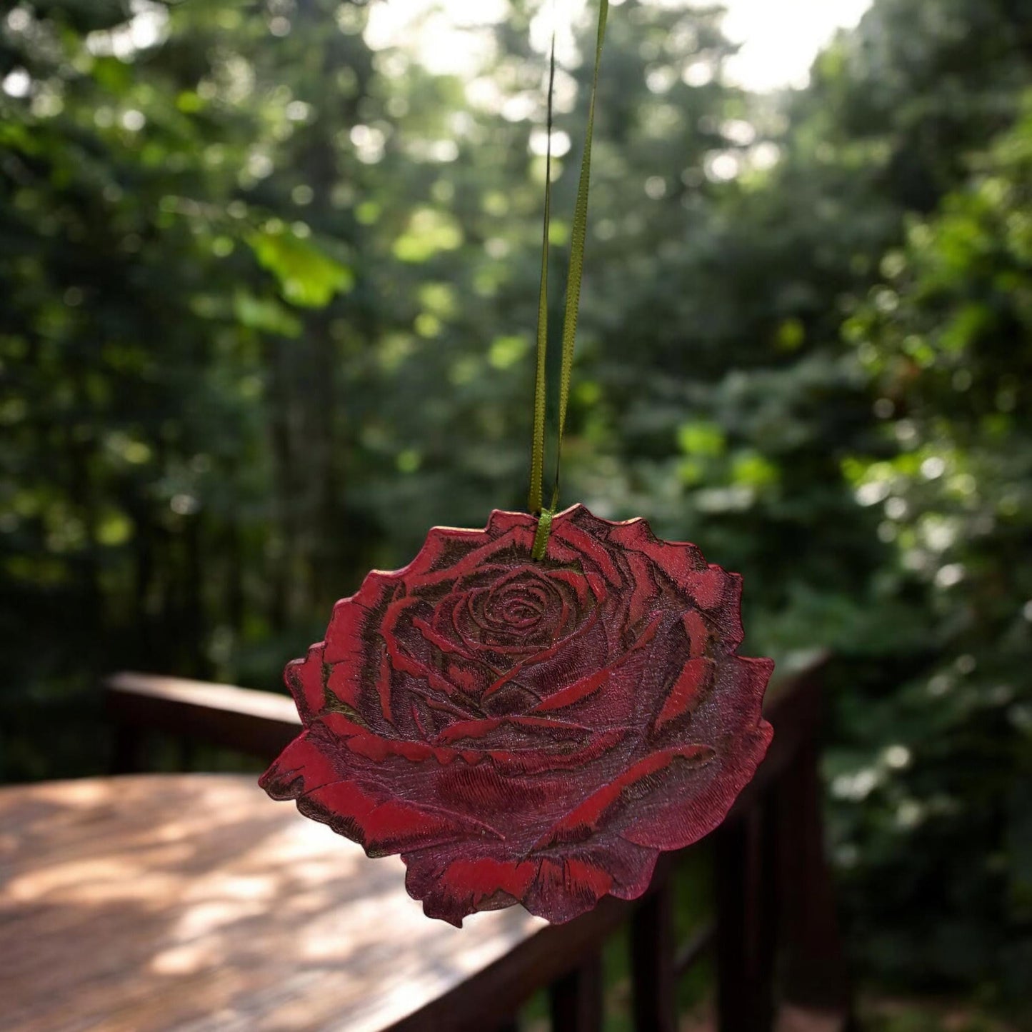 Hand-Painted Rose Hanging Ornament: Shimmering Valentine's Decor