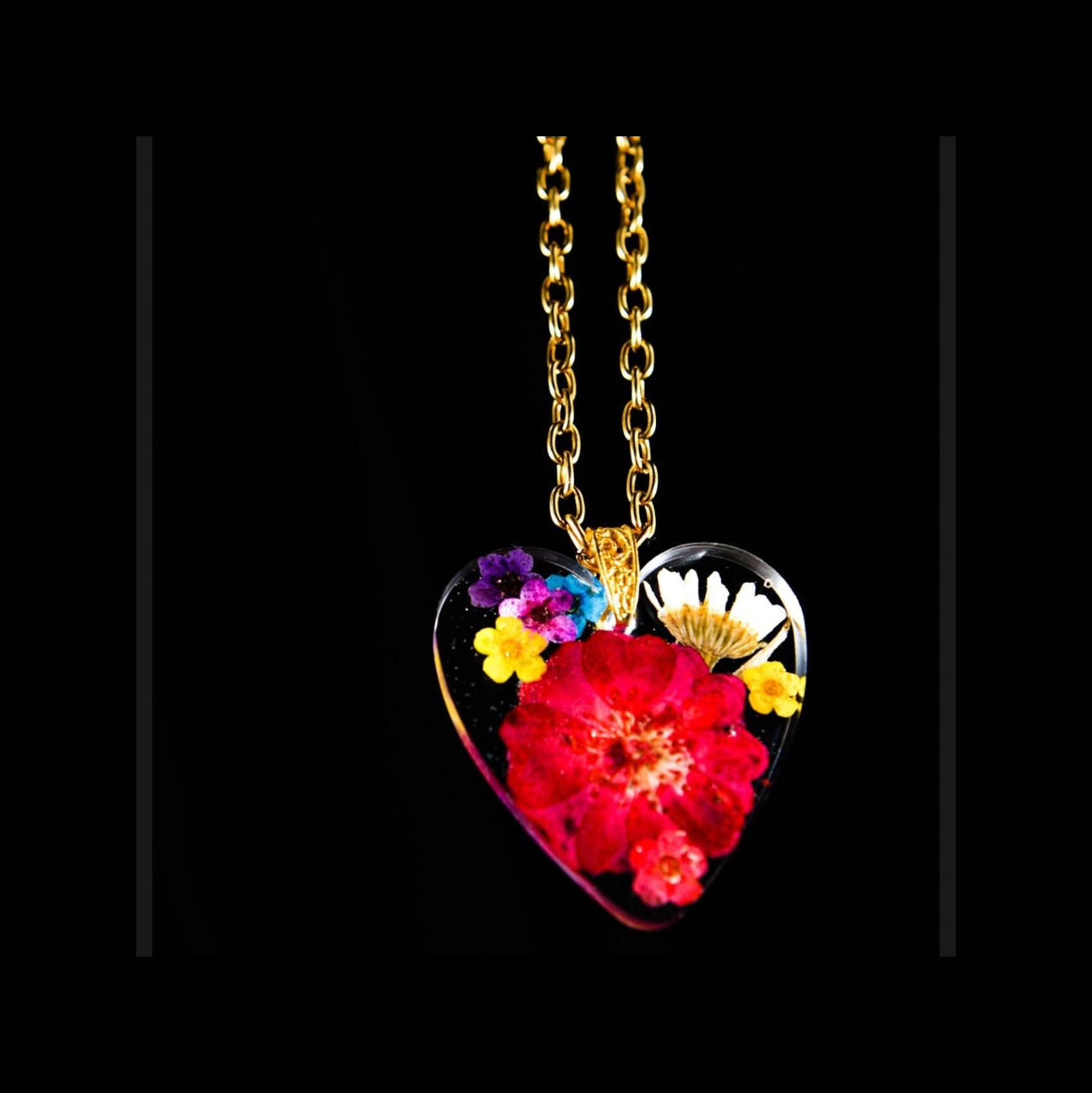 Preserved Flowers Heart Pendant Chain Necklace