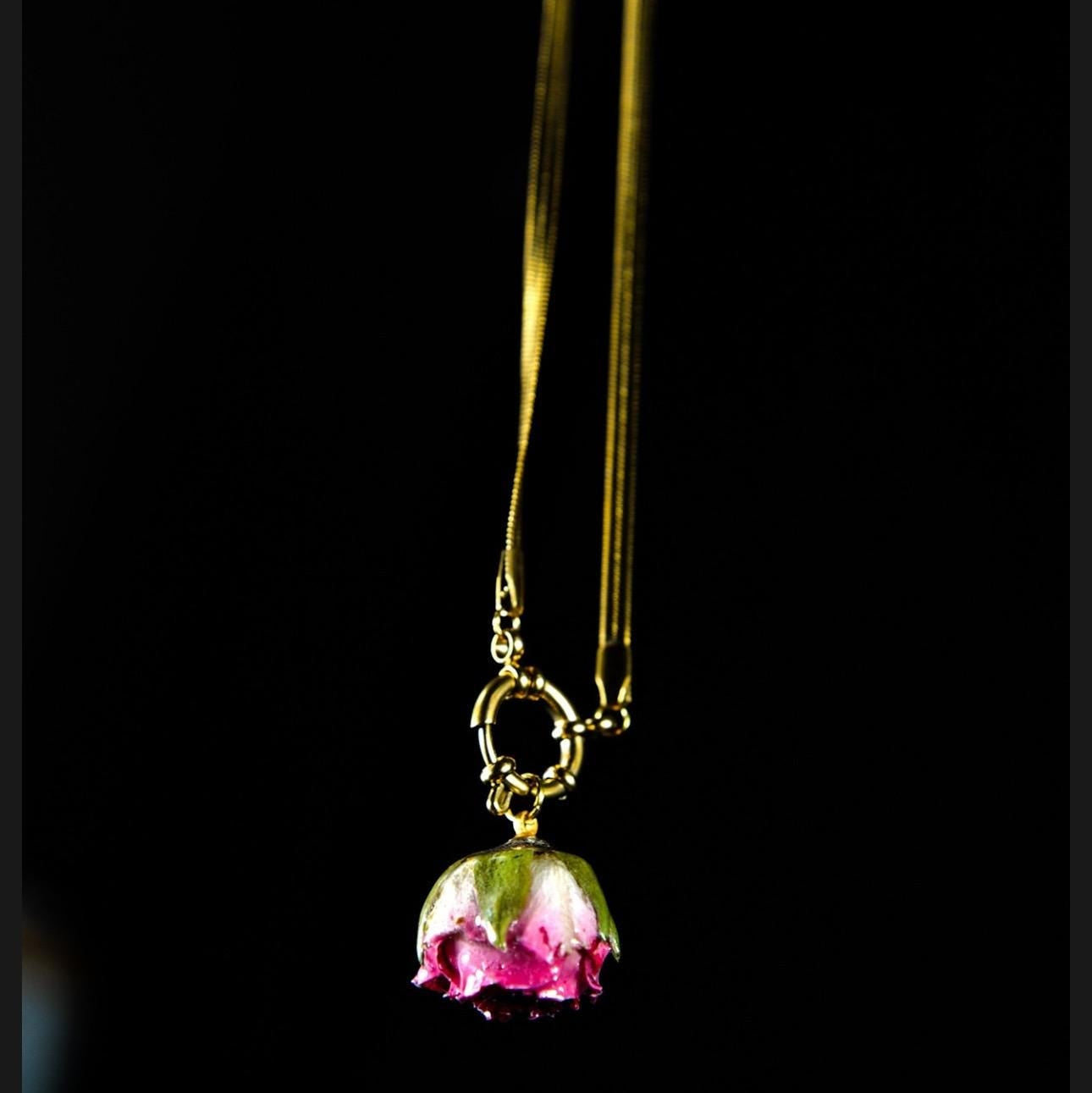 Enchanting 'Rose-Red' Gold Played Choker With Real Rosebud Charm