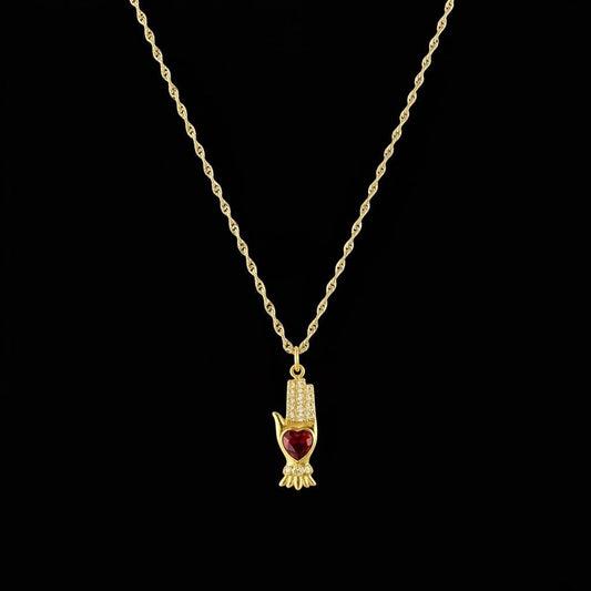 Gold Hand Heart Pendant Necklace: Boho Valentine's Gift