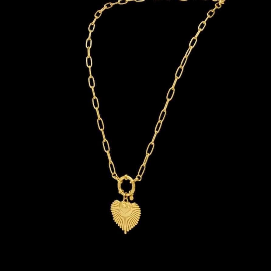 Gold Sacred Heart Necklace: 18K Gold-Plated Paperclip Chain