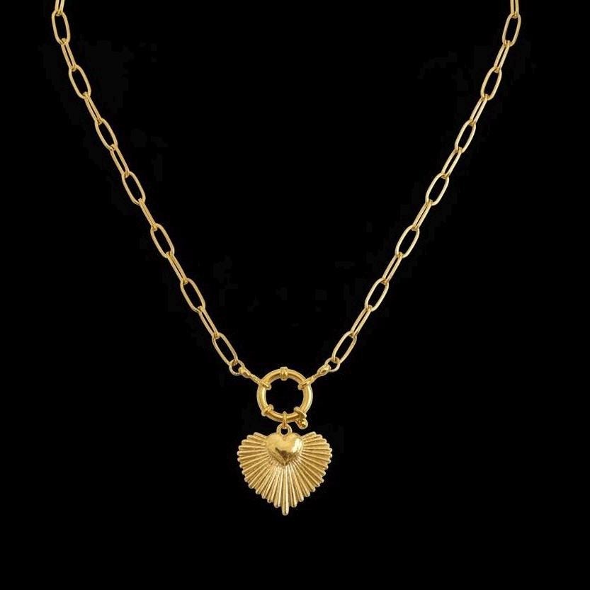 Gold Sacred Heart Necklace: 18K Gold-Plated Paperclip Chain