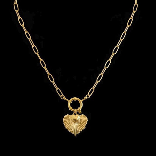 Gold Sacred Heart Necklace: 18K Gold-Plated Paperclip Chain