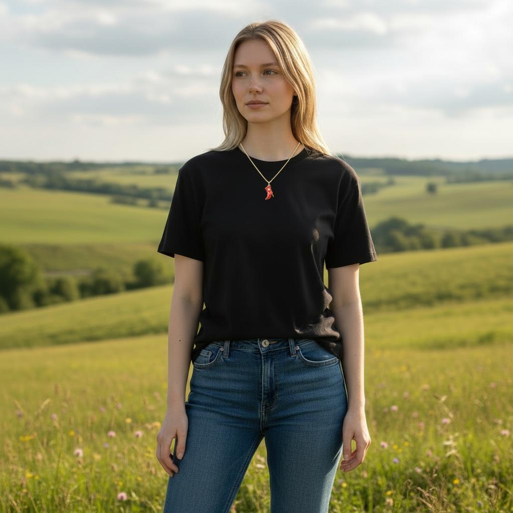 Red Cowgirl Boot Pendant Necklace on 18kt Gold Chain