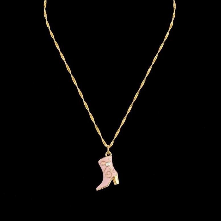Red Cowgirl Boot Pendant Necklace on 18kt Gold Chain