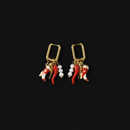 Golden Huggie Charm Earrings: Cowgirl Boot, Chilli, Pearl and Pistol