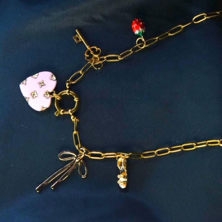 Versailles Charm Necklace: French Heart, Shoe, Bow and Key