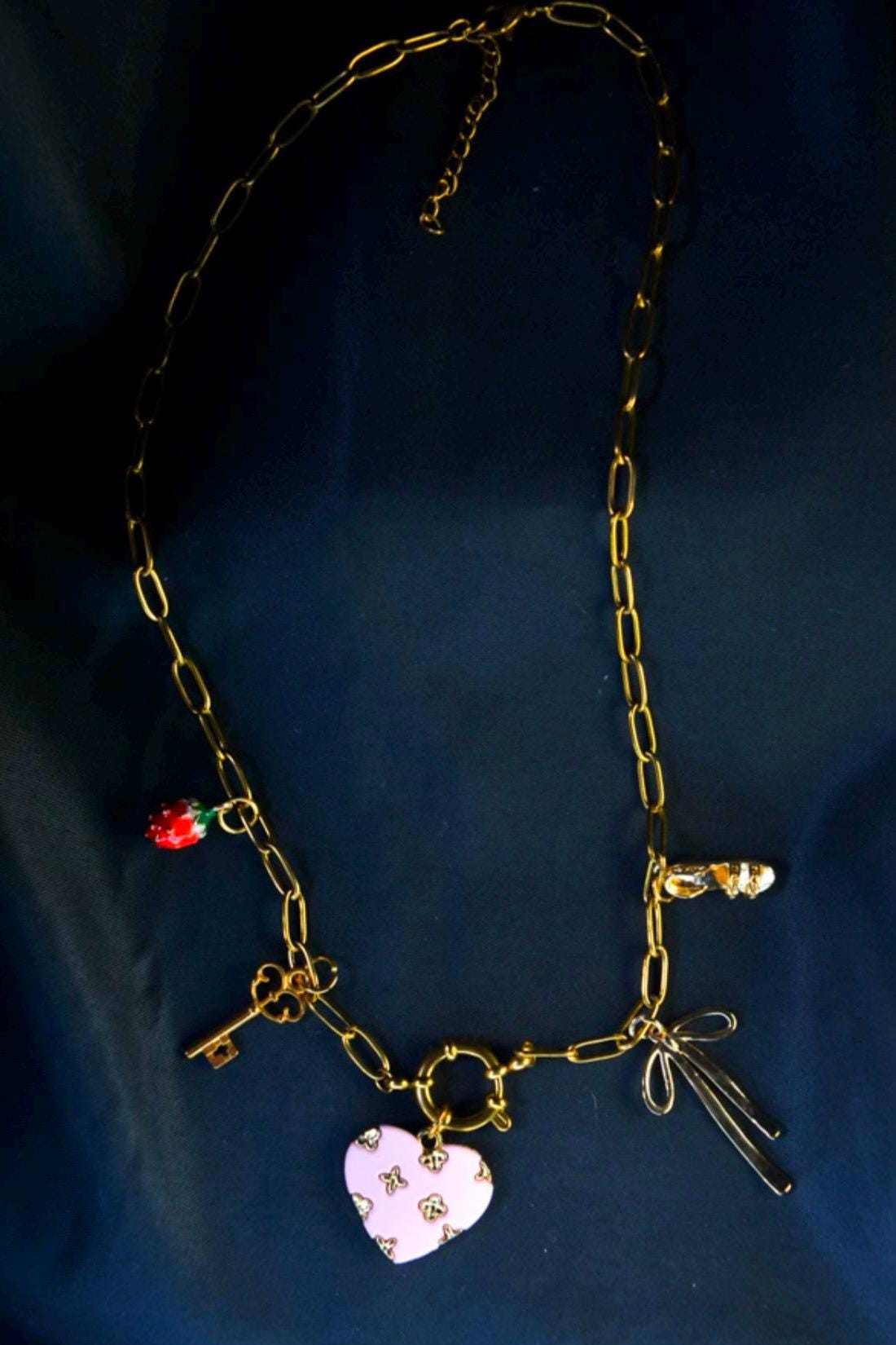 Versailles Charm Necklace: French Heart, Shoe, Bow and Key