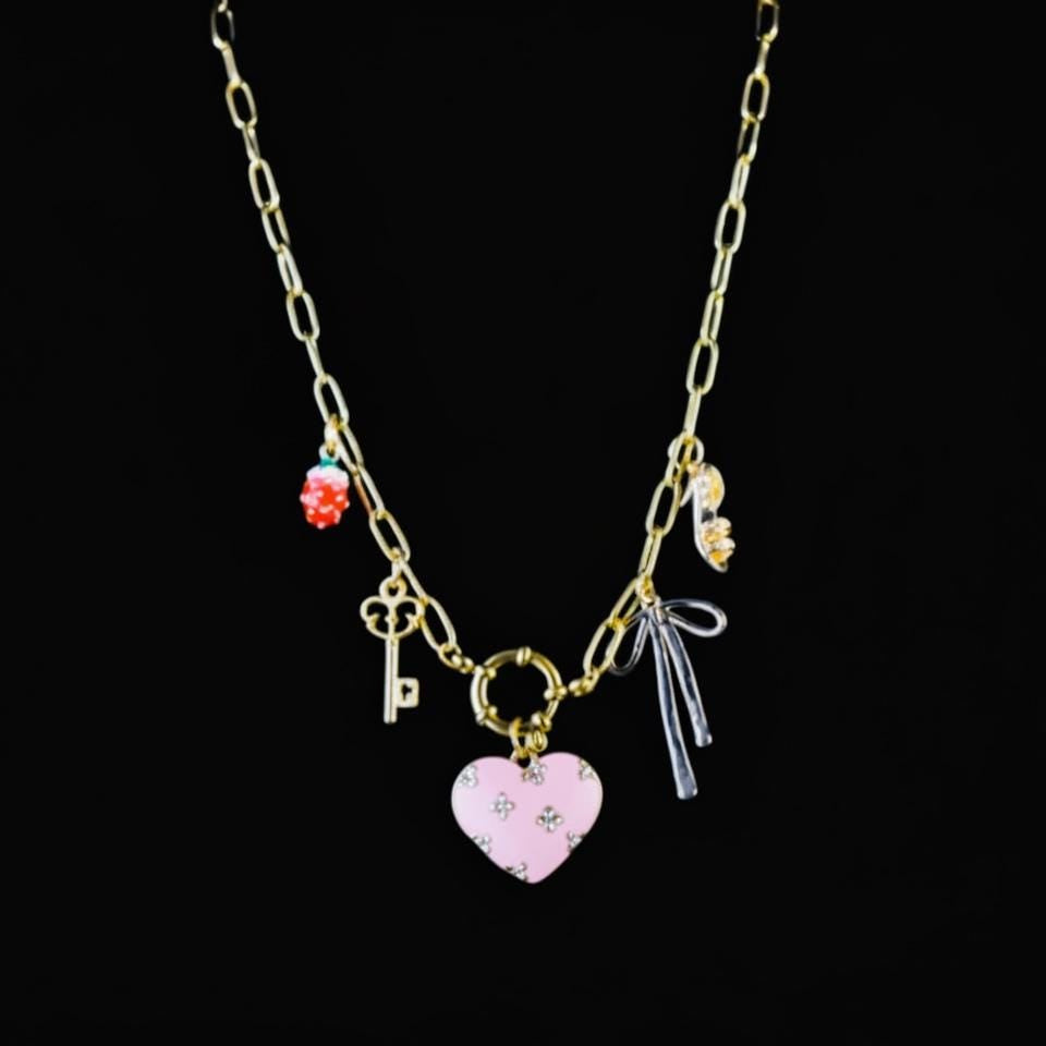 Versailles Charm Necklace: French Heart, Shoe, Bow and Key