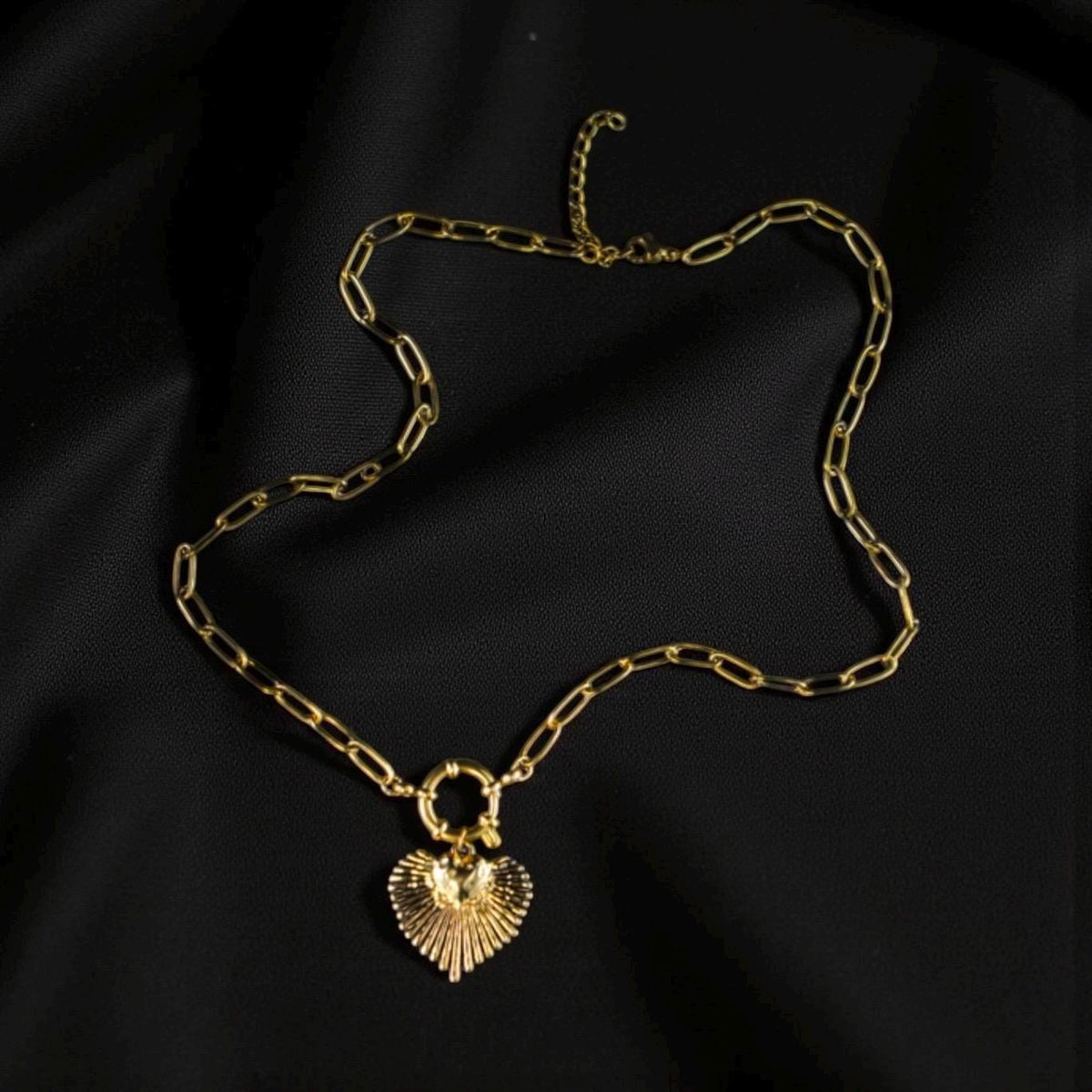 Gold Sacred Heart Necklace: 18K Gold-Plated Paperclip Chain