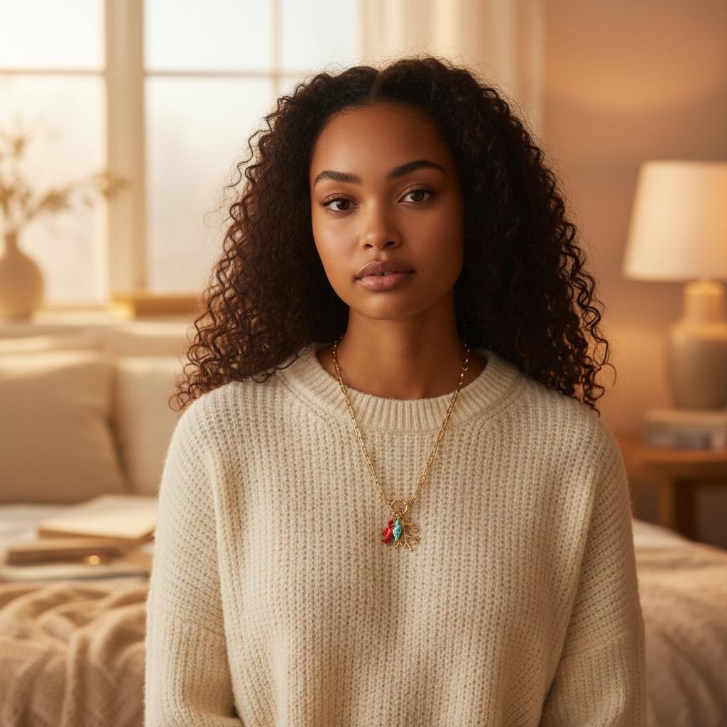 Seaside Charm Necklace: Lobster, Coral and Pearl string